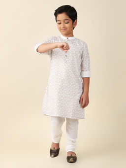 Fabindia - White Cotton Printed Long Kurta