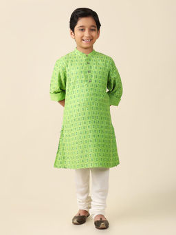 Fabindia - Green Viscose Silk Hand Block Printed Long Kurta