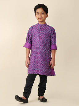 Fabindia - Purple Viscose Silk Hand Block Printed Long Kurta