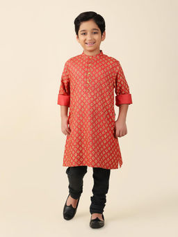 Fabindia - Rust Viscose Silk Hand Block Printed Long Kurta