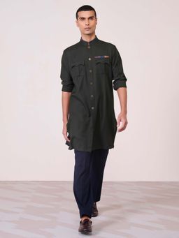 S&N by Shantnu Nikhil - Military Green Cargo Kurta