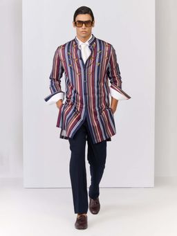S&N by Shantnu Nikhil - Multi-Coloured Striped Poly Jersey Kurta