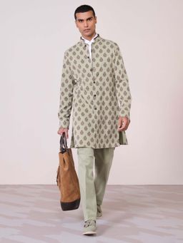 S&N by Shantnu Nikhil - Olive Printed Kurta