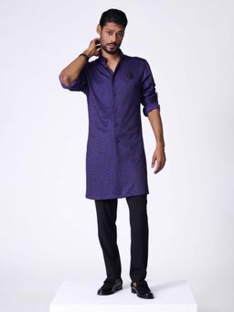 S&N by Shantnu Nikhil - Purple and Black Leopard Print Shirt Kurta