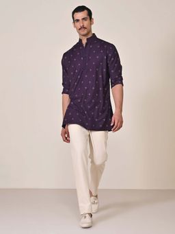 S&N by Shantnu Nikhil - Purple All Over Printed Embroidered Detail Kurta