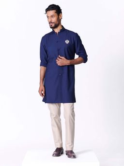 S&N by Shantnu Nikhil - Navy Crested Shirt Kurta