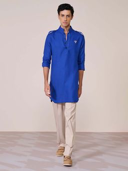 S&N by Shantnu Nikhil - Racer Blue Linen Slim Fit Kurta
