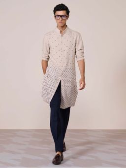 S&N by Shantnu Nikhil - Beige Embroidered Linen Kurta