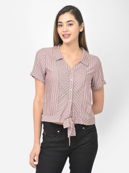 Latin Quarters - Brown Stripe Half Sleeve Blouse