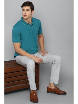 Louis Philippe - Men's Solid Teal Polo T-Shirt with Contrast Tipping on Collar and Sleeves