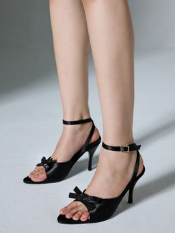 RSVP by Nykaa Fashion - Black Embellished Pointed Peep Toe Style Heels For Women