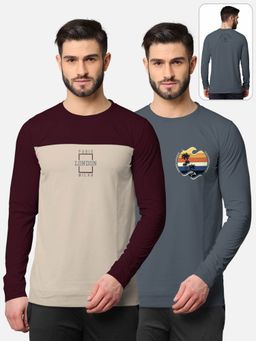 BULLMER - Trendy Front & Back Printed Full Sleeve T-shirt For Men Multi-color (Pack of 2)