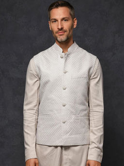 Rare Rabbit - Beige Embroidered Regular Fit Bandgala