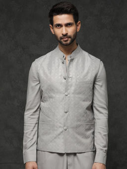 Rare Rabbit - Grey Embroidered Regular Fit Bandgala