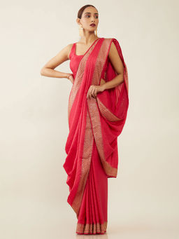 Soch - Embellished Silk Blend Saree with Unstitched Blouse