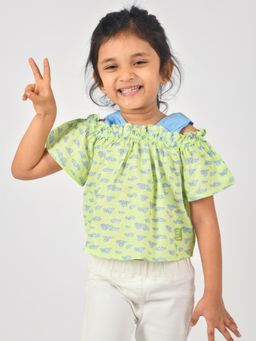 Tales & Stories - Baby Girl's Printed Mint Green Rayon Off-shoulder Top