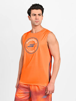 SKECHERS - Men Soccer Performance Taupe Orange Tank Top