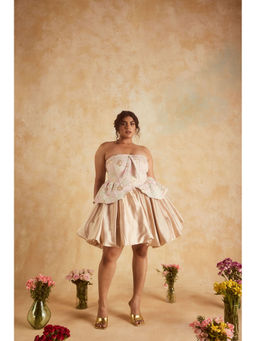 Lea Clothing - Emersyn Blush Pink Jacquard Puff Corset Mini Dress