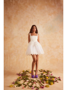 Lea Clothing - Ophelia White Embroidered Puff Mini Corset Dress