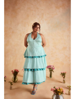 Lea Clothing - Love Blue Corset Ruffled Maxi Dress