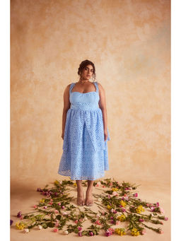 Lea Clothing - Patricia Blue Schiffli Midi Dress