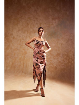 Lea Clothing - Wisteria Floral Printed Satin Maxi Dress