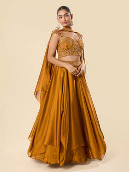 Samyukta Singhania - Hand Embroidered Gold Lehenga with Blouse and Dupatta