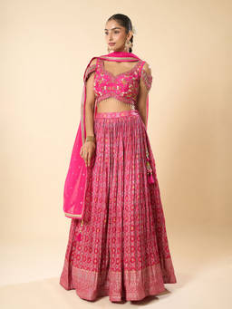 Samyukta Singhania - Hand Embroidered Pink Lehenga with Blouse and Dupatta