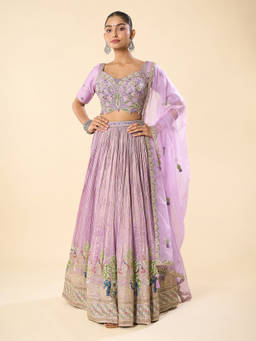Samyukta Singhania - Hand Embroidered Purple Lehenga with Blouse and Dupatta