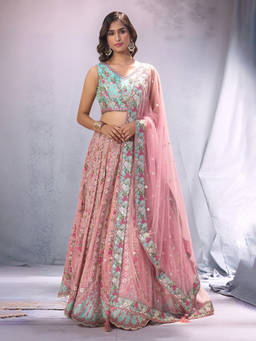 Samyukta Singhania - Embroidered Pink Lehenga with Blouse and Dupatta