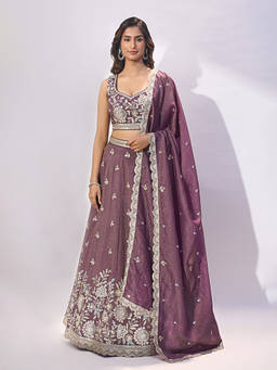 Samyukta Singhania - Embroidered Purple Lehenga with Blouse and Dupatta