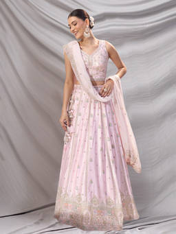 Samyukta Singhania - Embroidered Pink Lehenga with Blouse and Dupatta