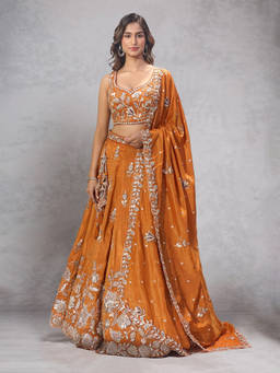 Samyukta Singhania - Embroidered Orange Lehenga Blouse Set