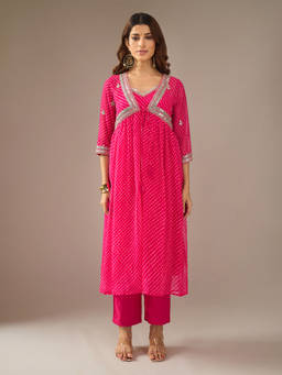 Samyukta Singhania - Mothra Georgette Embroidered Pink Kurta with Pant and Shrug