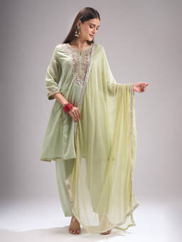 Samyukta Singhania - Gota Patti Embroidered Green Kurta with Pant and Dupatta