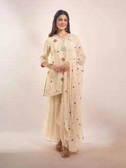 Samyukta Singhania - Sequin Embroidered Ivory Kurta with Sharara and Dupatta