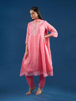 Samyukta Singhania - Sequin Embroidered Pink Anarkali with Pant and Dupatta