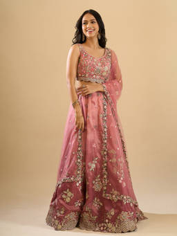 Samyukta Singhania - Sequinned Tissue Sleeveless Pink Lehenga with Blouse and Dupatta