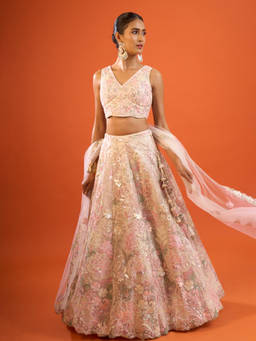 Samyukta Singhania - Sequinned Net Cream Lehenga with Blouse and Dupatta