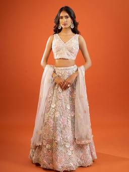Samyukta Singhania - Sequinned Net Gold Lehenga with Blouse and Dupatta