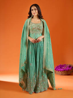 Samyukta Singhania - Embroidered Green Lehenga with Blouse and Dupatta
