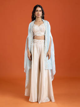 Samyukta Singhania - White Contrast Sharara with Top and Cape
