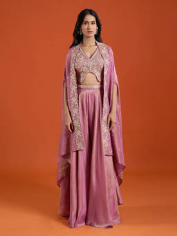 Samyukta Singhania - Pink Embroidered Sharara with Top and Cape