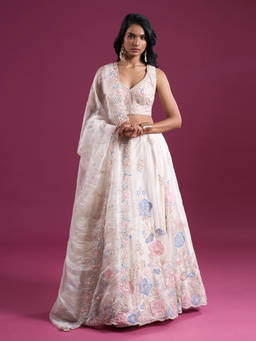 Samyukta Singhania - Sequins Embroidered Cream Lehenga with Blouse and Dupatta