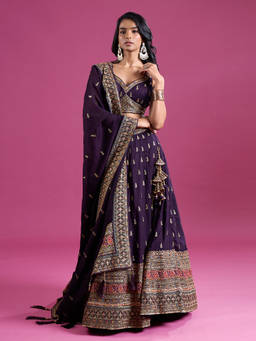 Samyukta Singhania - Sequins Embroidered Chinon Silk Purple Lehenga with Blouse and Dupatta