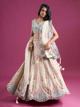 Samyukta Singhania - Sequins Embroidered Cream Lehenga with Blouse and Dupatta