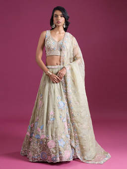 Samyukta Singhania - Sequinned and Zari Embroidered Green Lehenga with Blouse and Dupatta
