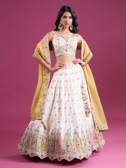Samyukta Singhania - Sequinned and Zari Embroidered Tissue Cream Lehenga with Blouse and Dupatta