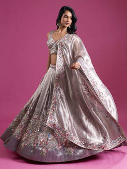 Samyukta Singhania - Sequins Embroidered Tissue Purple Lehenga with Blouse and Dupatta