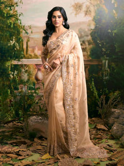Samyukta Singhania - Organza Beige Saree with Stitched Blouse